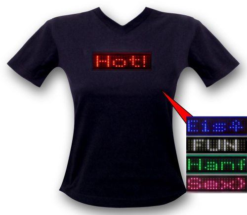 Frauen: LED T-Shirt rote Laufschrift