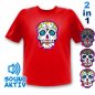 Preview: Nur Größe M Sonderangebot I Rotes Totenkopf Equalizer LED T-Shirt  Sugar Skull Halloween I Leuchtshirt