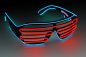 Preview: Soundaktivierte EL-Wire Bicolor Party-Shutterbrille schwarz I Gitterbrille I Brille mit Licht leuchtet