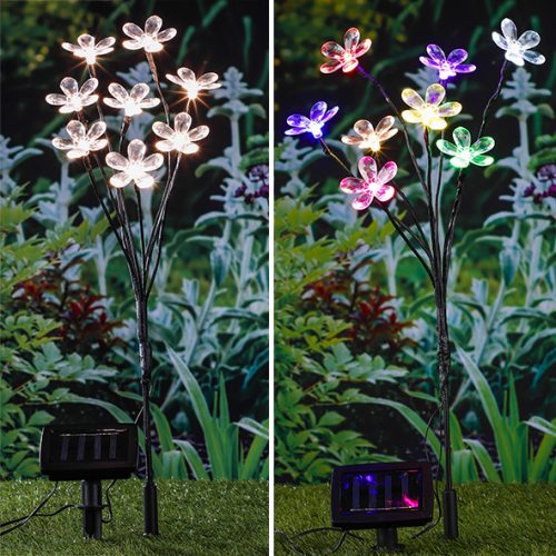 Solar flower plugs with white or colored LEDs