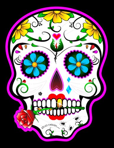 Nur Größe M Sonderangebot I Rotes Totenkopf Equalizer LED T-Shirt  Sugar Skull Halloween I Leuchtshirt