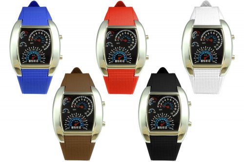 Auffällige LED Armbanduhr I Tachometer Optik Silber Leuchtuhr I Digitale Herrenuhr Teenager Motorsport Fans