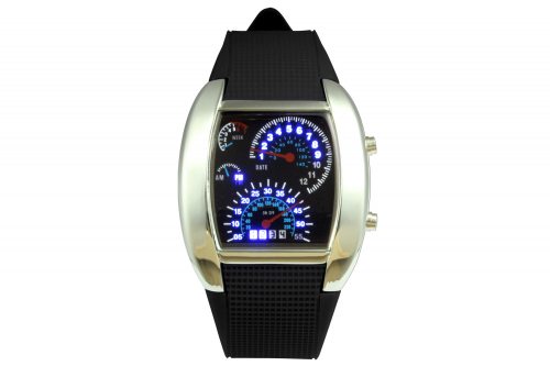 Auffällige LED Armbanduhr I Tachometer Optik Silber Leuchtuhr I Digitale Herrenuhr Teenager Motorsport Fans