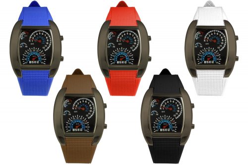 LED-Armbanduhr Tachometer I Anthrazit Grau Leuchtuhr I LED-Uhr Auto Tacho