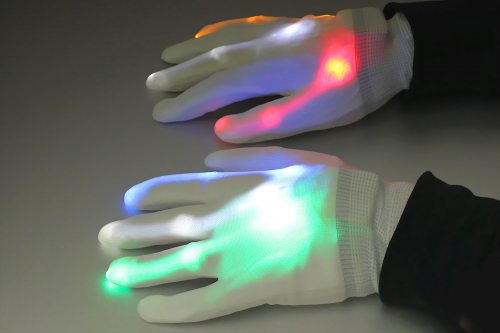 Weiße LED-Disko-Handschuhe mit 6 Leuchtprogrammen Leuchthandschuh Größe L