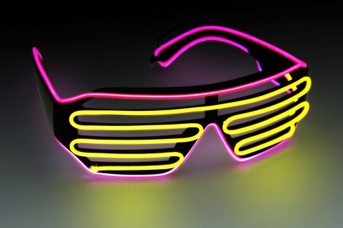Soundaktivierte EL-Wire Bicolor Party-Shutterbrille schwarz I Gitterbrille I Brille mit Licht leuchtet