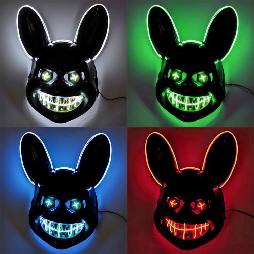 Illuminez effrayant Masque Halloween Led Lumineux Horreur Tueur Bunny  Masque Party Accessoires Brillant Bloody Rabbit Mask Festival Décoration