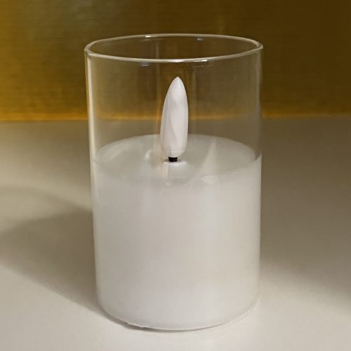 Edle LED-Echtwachskerzen im Glas I 7,5 x 5 cm I 3D Flamme mit Timer I Automatisches Ausschalten