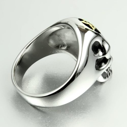 Silver skull ring pentagram made of stainless steel I skull jewelry