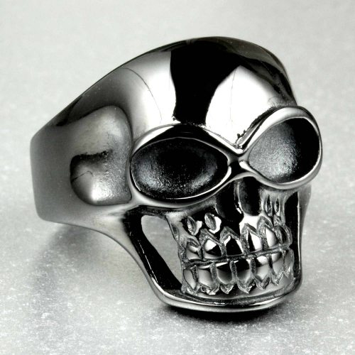 schwarzer totenkopfring biker heavy metal