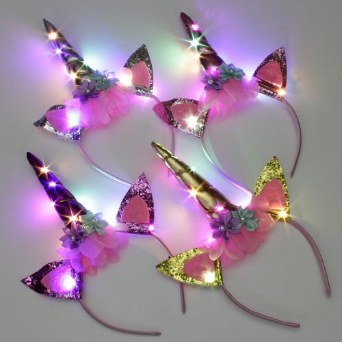 Unicorn glitter headband with colorful LEDs