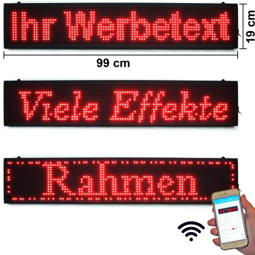 LED-Laufschrift Rot 99 x12cm - WiFi-Programmierbar per