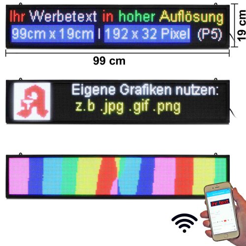 USB LED-Schild Laufschrift weiß 12 x 48 Pixel I LED-Fashion Berlin