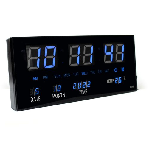 LED-Wanduhr Blau 36x15cm Segment LED-Anzeige I Zeit Datum Temperatur  Alarmfunktion I Digitale Küchenuhr Bürouhr Wohnzimmer-Wanduhr I LED-Fashion  Berlin