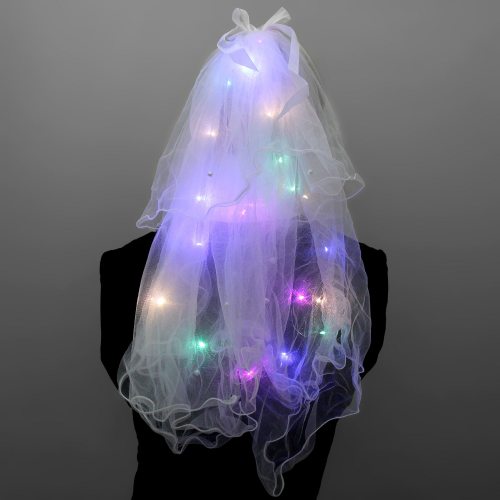Bridal veil with colorful LEDs and pearls