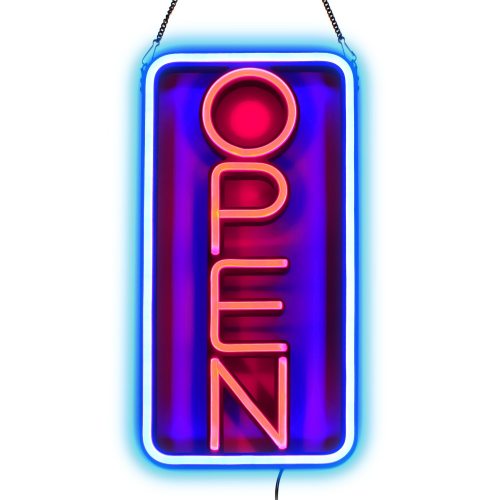 XXL OPEN Schild Neon Retro Look 25x50 cm I Vertikal Hochkannt LED-Schild  Offen Neonreklame