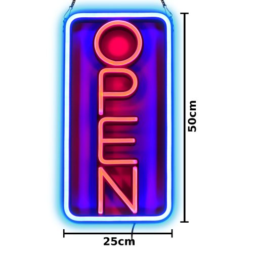 Open sign neon optics in red and blue