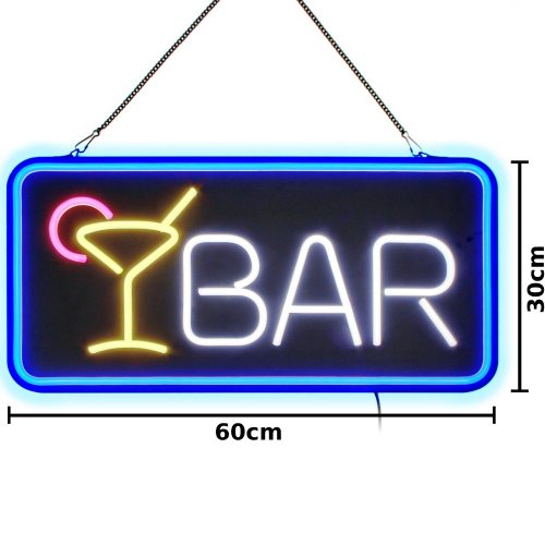 XXL Bar Neon LED-Schild 60x30cm Leuchtschild in Neonschild Optik I  Cocktailbar Neonreklame Retro mit Kette Innenaustattung Gastronomie I  LED-Fashion Berlin