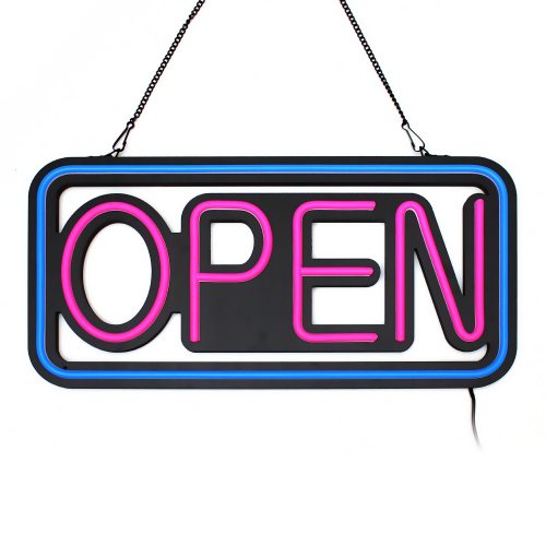 Großes OPEN Schild Neon Retro Look 50x25 cm Pink-Blau I LED-Fashion Berlin