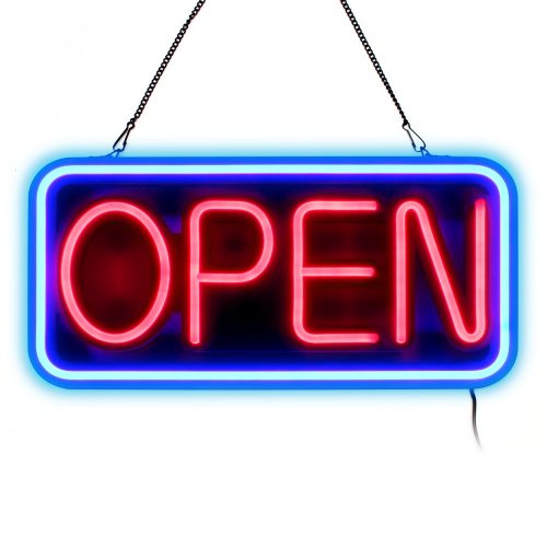 & Bright LED Open I Blue-Red Neon Sign Retro