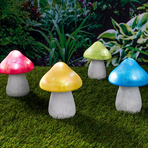 Solar LED Pilz in blau rot grün gelb