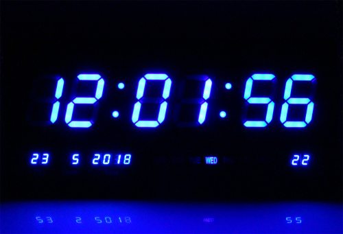 Led Wall Clock Time Date Temperature Led Watch Blue Leds Digital Wall Clock