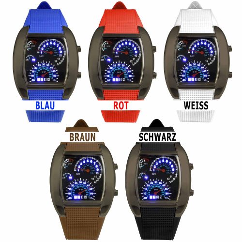 LED-Armbanduhr Tachometer I Anthrazit Grau Leuchtuhr I LED-Uhr Auto Tacho I  LED-Fashion Berlin