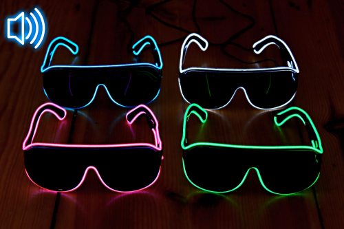 Glaray Kabellos LED Leuchtend Brille USB Wiederaufladbar LED Light Up Brillen Rave Party Leuchtende Sonnenbrille Dunkelblau