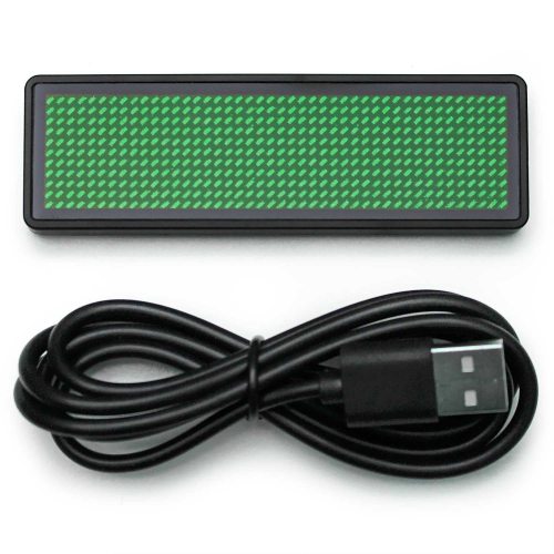 Leuchtendes Namensschild zum anstecken Laufschrift kabellos per App & USB programmierbar grün Lauftexte I Kleines LED-Display
