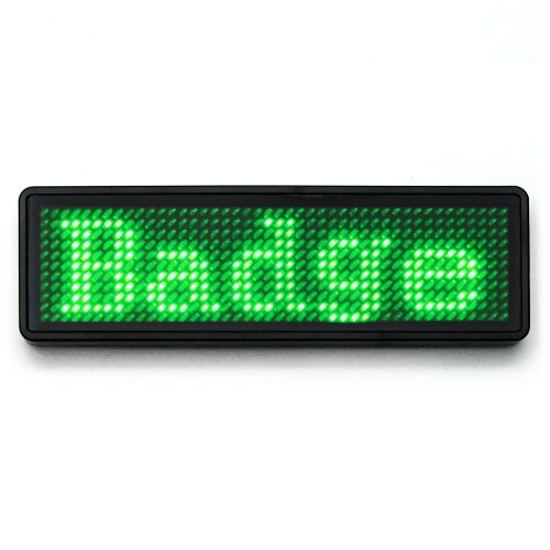 Leuchtendes Namensschild zum anstecken Laufschrift kabellos per App & USB programmierbar grün Lauftexte I Kleines LED-Display