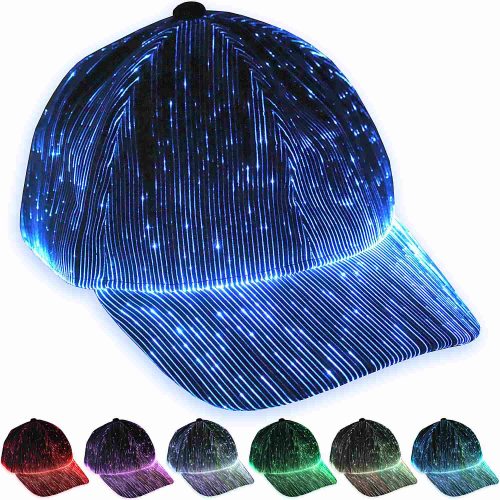 Schwarze Base Cap mit blauen LEDs - Bei uns finden Sie Knicklichter, LED-Leuchtwedel,  Leuchtbrillen und vieles mehr