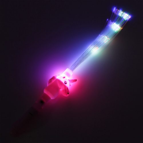 LED Einhorn Glasfaser Leuchtstab mit 3 Leuchtfunktionen I LED Blink Leuchtwedel Unicorn Pink Lila
