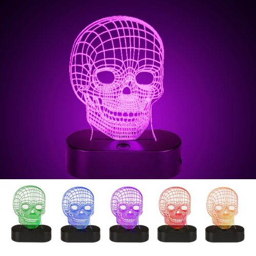 3D Lampe LED-Totenkopf Dekolicht I Halloween Dekolampe I Jugenzimmer  Schafzimmmer Farbwechsel-Leuchten I LED-Fashion Berlin