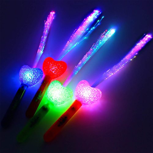 3 Stück LED Herz Leuchtstab Glasfaser 4 Farben Blinkstab Partystab