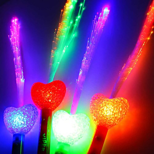 3 Stück LED Herz Leuchtstab Glasfaser 4 Farben Blinkstab Partystab  Leuchtwedel