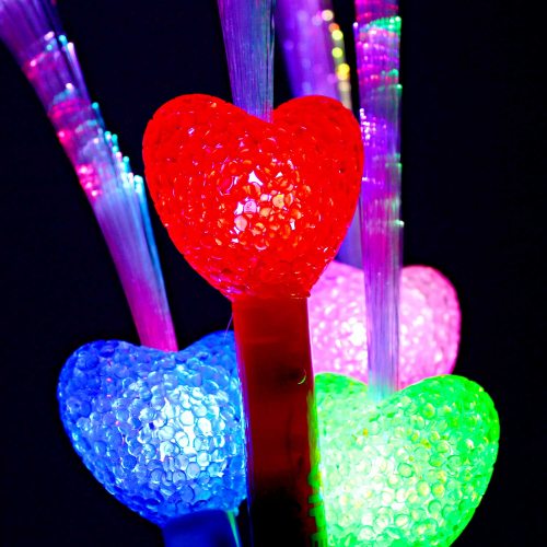 3 Stück LED Herz Leuchtstab Glasfaser 4 Farben Blinkstab Partystab