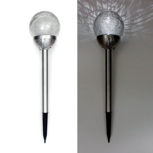 Glaskugel Solarleuchte 11 cm Durchmesser weiße LED I LED Solar-Wegeleuchte mit Erdspieß I Solar-Gartenleuchte I Wetterfeste Outdoor-Beleuchtung