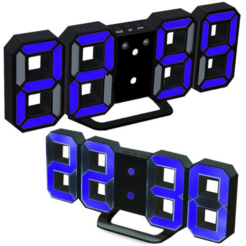 3D LED-Uhr blau  Digitale LED Standuhr & Wanduhr I USB betriebene