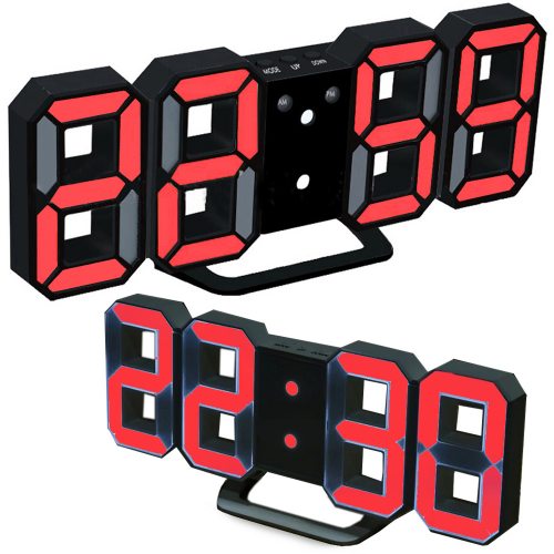 3D LED-Uhr rot, Digitale LED Standuhr & Wanduhr I USB betriebene Uhr mit  12 / 24 Stunden-Anzeige