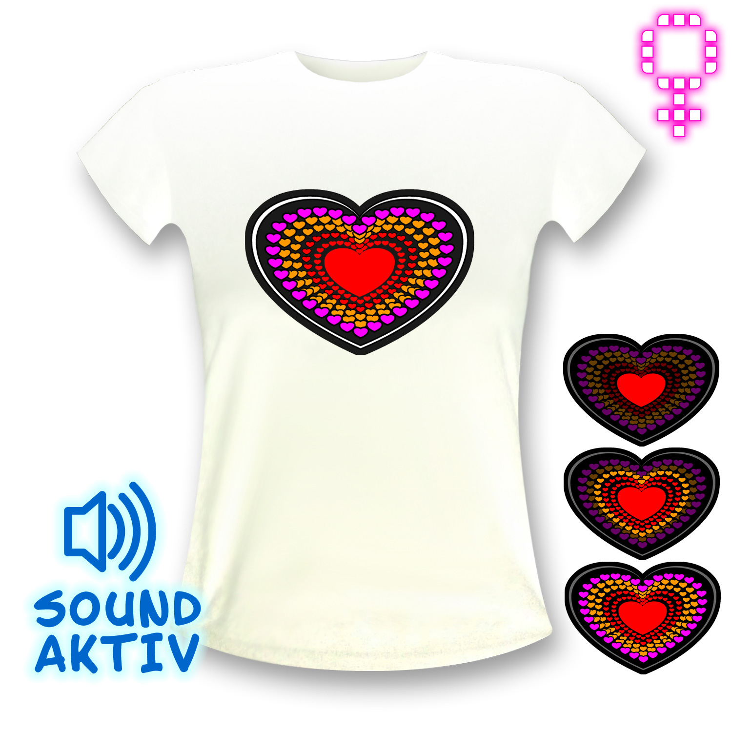 Herz Equalizer LED T-Shirt weiß Herzshirt Damen I LED-Fashion Berlin