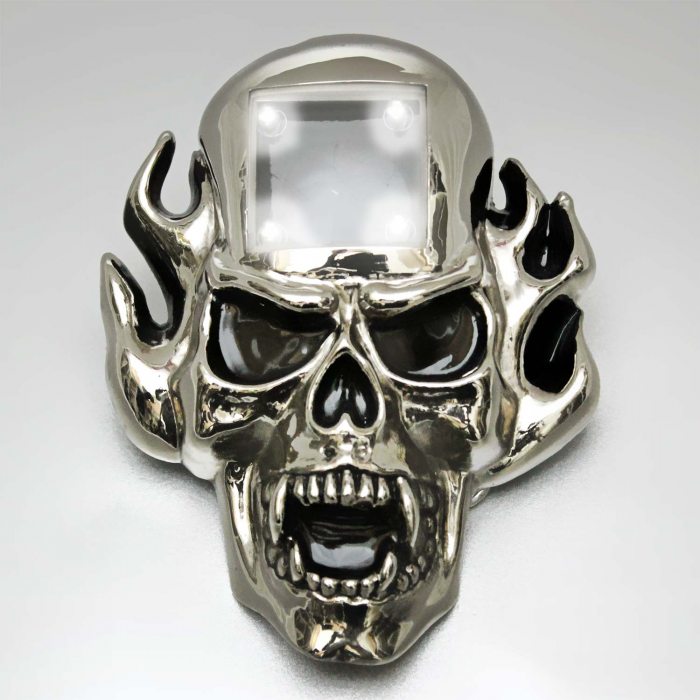 LED-Gürtelschnalle Totenkopf günstig kaufen IChrom leuchtende Schnalle I Halloween & Fasching Kostüm