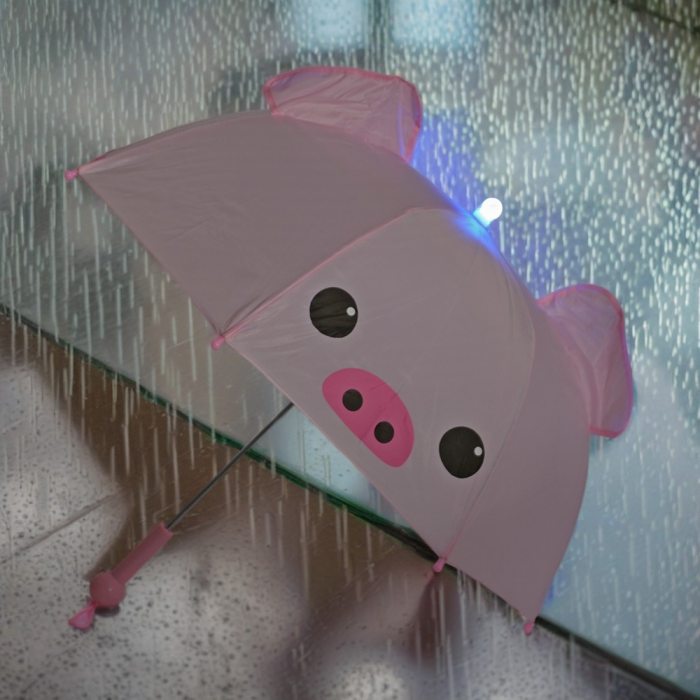Farbwechsel Regenschirm Kinder I Leuchtender Schweinchen-Regenschirm mit Sound ⌀ 71 cm I Kinder-Regenschirm mit Lichteffekt