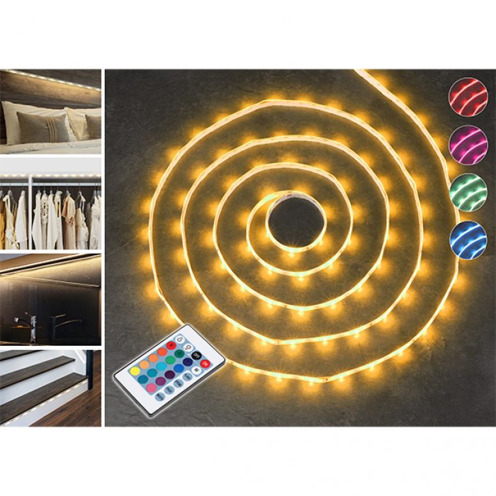 LED Streifen 3m mit Fernbedienung & Stecker Dimmbar I Kürzbares LED-Band mit 90 LEDs 16 Farben I LED-Lichtband