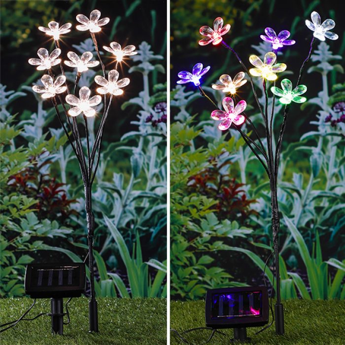Solar flower plugs with white or colored LEDs