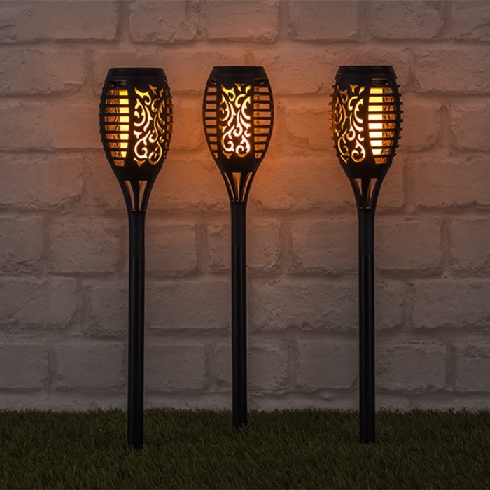 3er Set Solar LED Gartenfackel