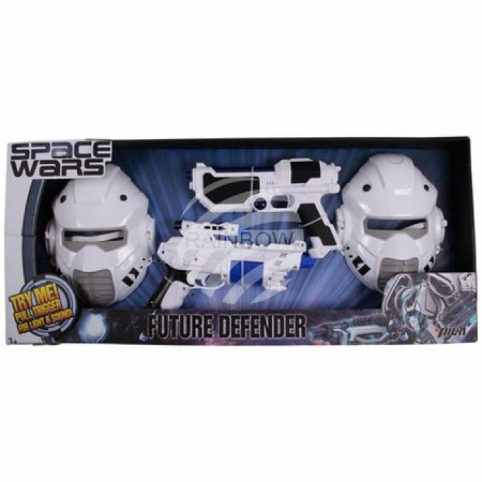 2er Set Space Wars LED-Pistolen Spielzeugwaffen & Masken  I Future Defender Science Fiction Verkleidung I LED Blaster Strahlenkanone Waffe