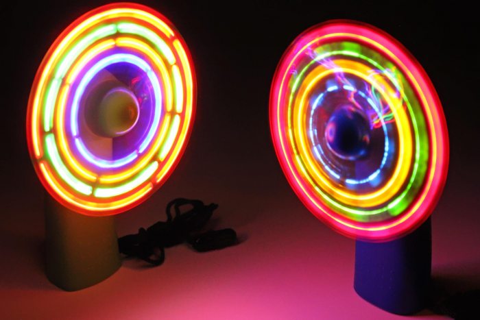 LED hand fan with LED light effects