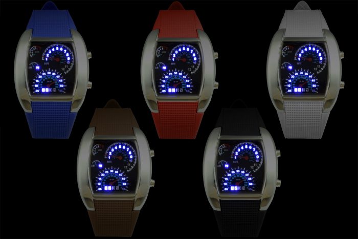 LED-Armbanduhr Tachometer Silber Leuchtuhr