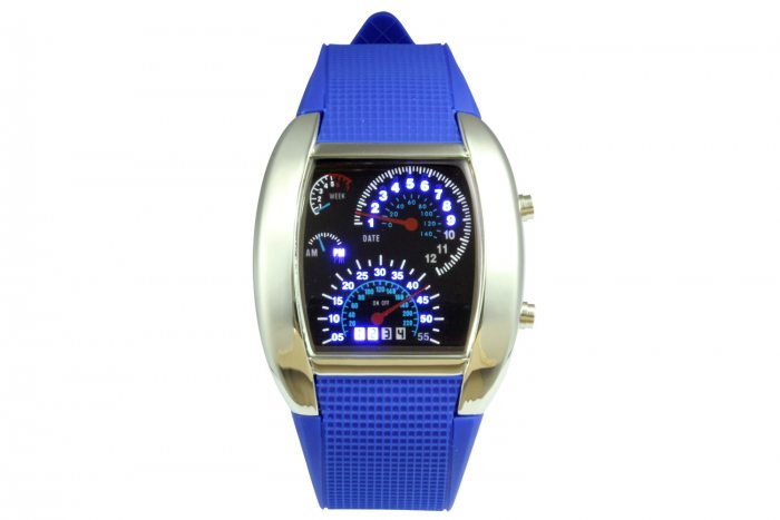 Auffällige LED Armbanduhr I Tachometer Optik Silber Leuchtuhr I Digitale Herrenuhr Teenager Motorsport Fans
