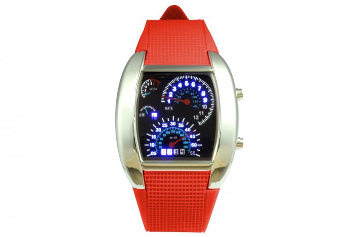 Auffällige LED Armbanduhr I Tachometer Optik Silber Leuchtuhr I Digitale Herrenuhr Teenager Motorsport Fans